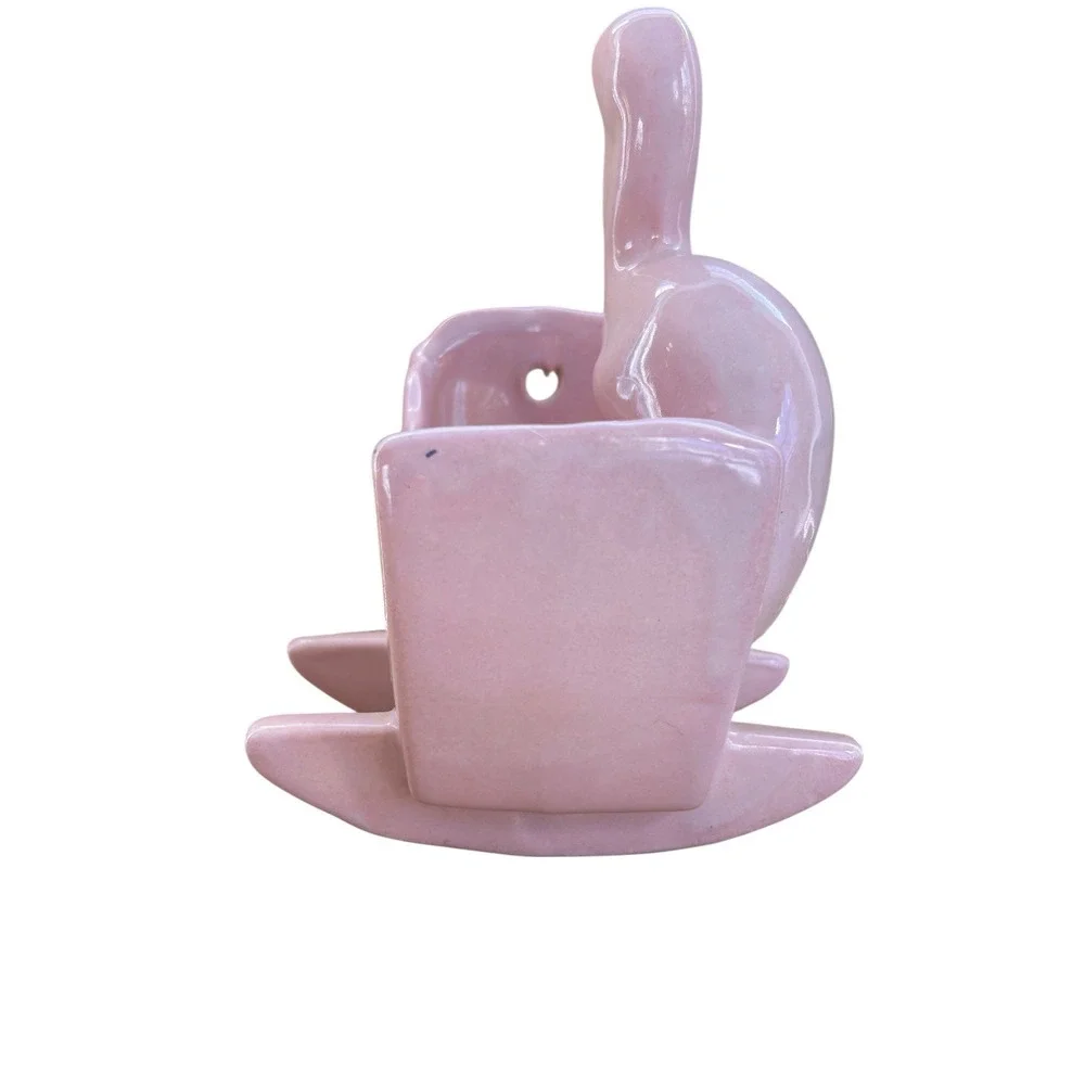 Haeger Pottery Pink Stork & Cradle Baby‎ Nursery Planter Wall Pocket W/sticker